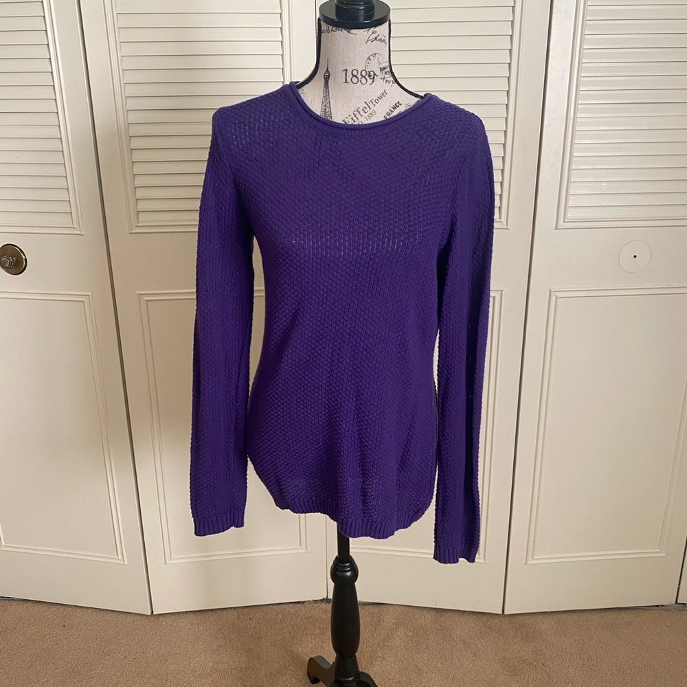 Notations purple texture waffle knit long sleeve sweater top